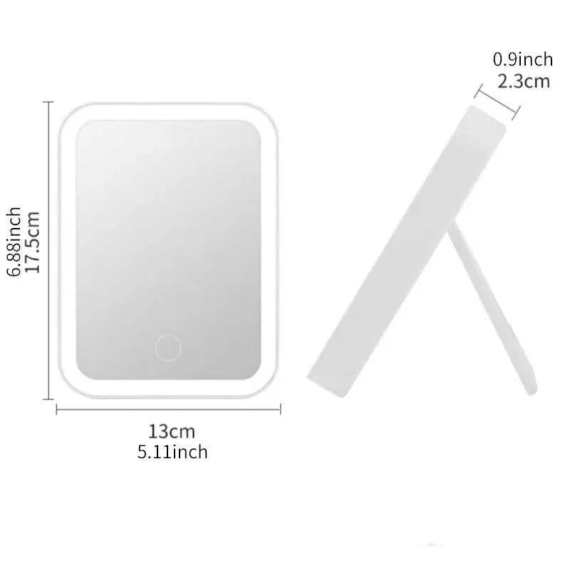 Espelho de Led Touch para Makeup, Recarregável com USB.